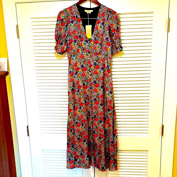 NWT Boden Floral silky V-Neck MIDI Tea Dresses (size 6, size 4) Carnation Garden - Picture 2 of 14